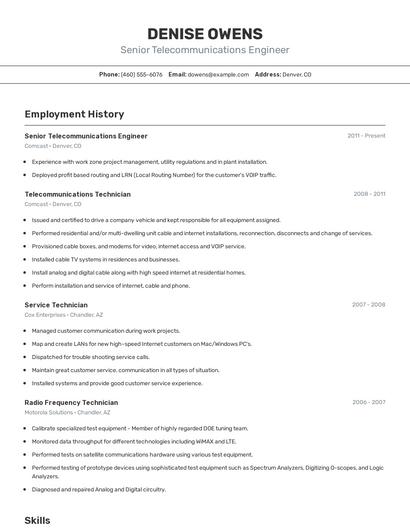 Senior Telecommunications Engineer Resume