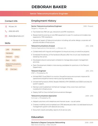 Senior Telecommunications Engineer Resume