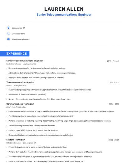 Senior Telecommunications Engineer Resume