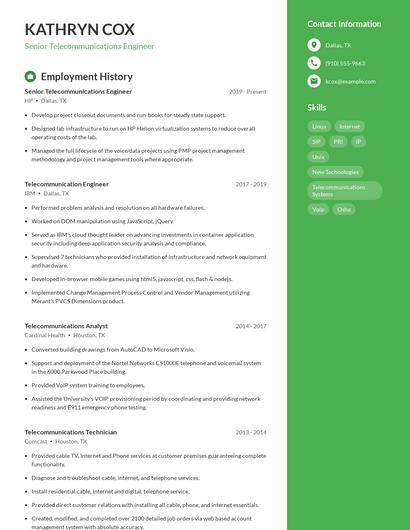 Senior Telecommunications Engineer Resume