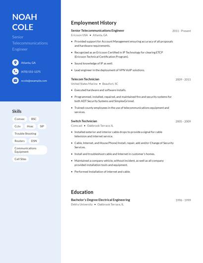 Senior Telecommunications Engineer Resume