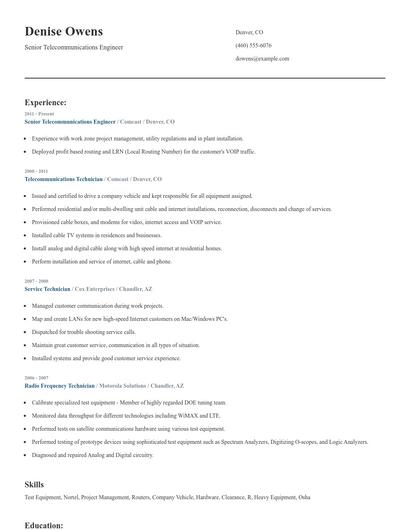 Senior Telecommunications Engineer Resume