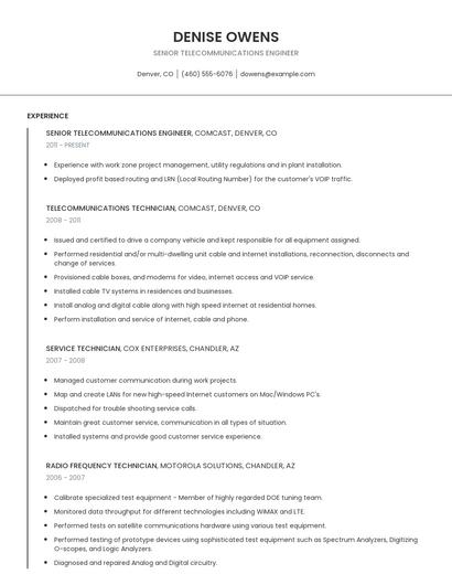 Senior Telecommunications Engineer Resume
