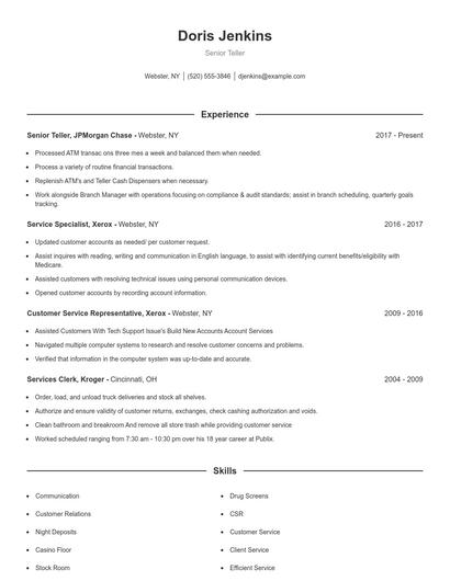 Senior Teller Resume