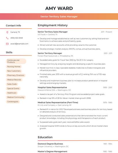 Senior Territory Sales Manager Resume