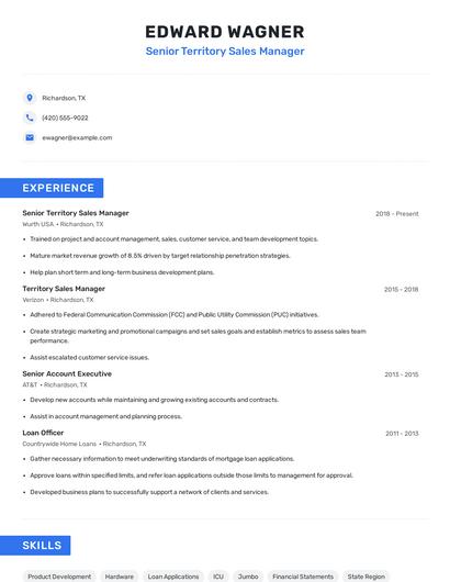 Senior Territory Sales Manager Resume