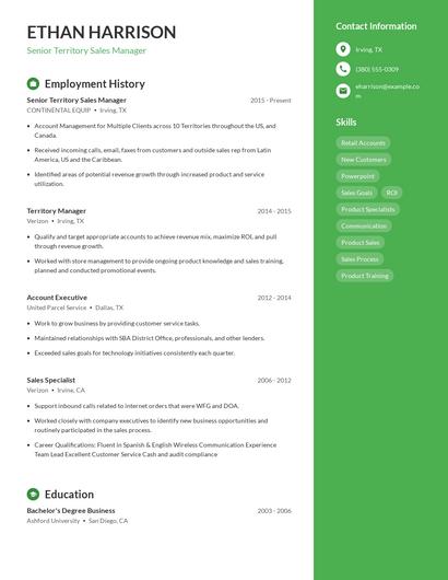 Senior Territory Sales Manager Resume