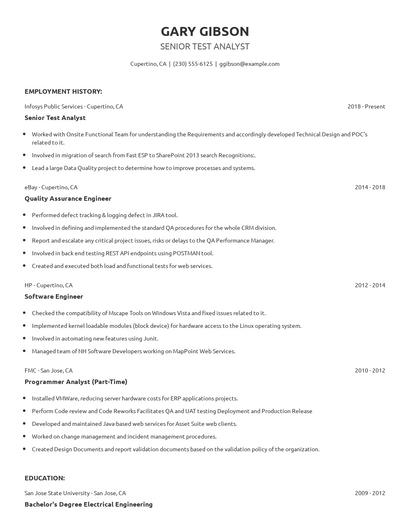 Senior Test Analyst Resume