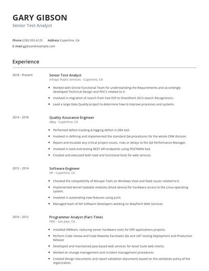 Senior Test Analyst Resume
