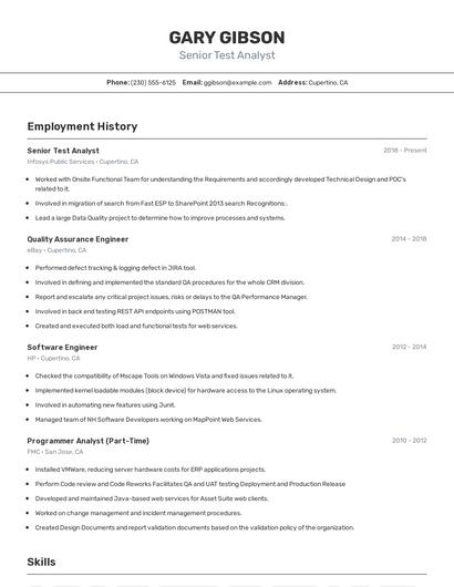Senior Test Analyst Resume