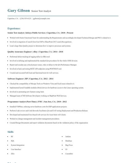 Senior Test Analyst Resume