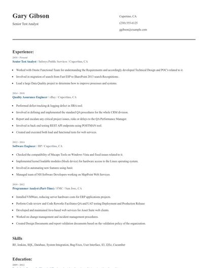 Senior Test Analyst Resume