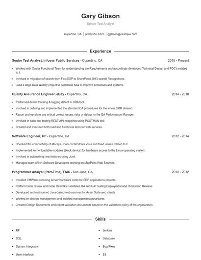 Senior Test Analyst Resume