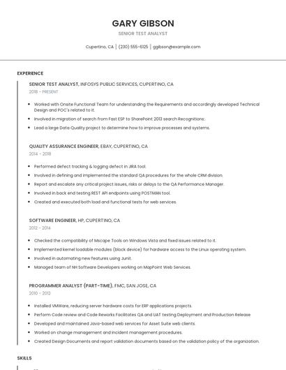Senior Test Analyst Resume