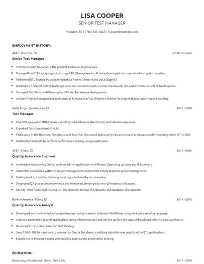 Senior Test Manager Resume