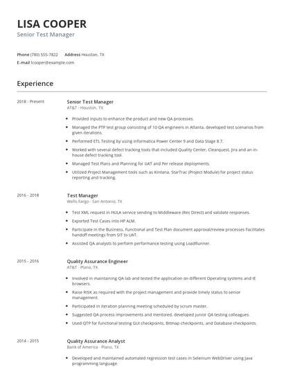 Senior Test Manager Resume