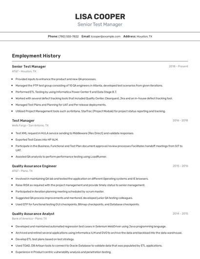 Senior Test Manager Resume