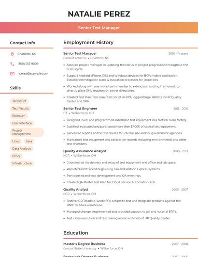 Senior Test Manager Resume