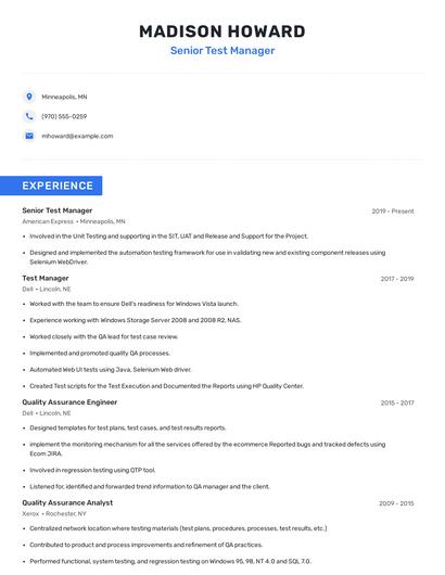 Senior Test Manager Resume