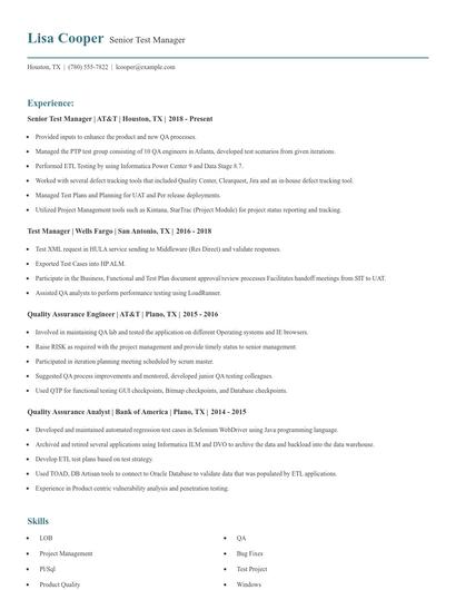Senior Test Manager Resume