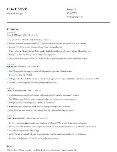 Senior Test Manager Resume
