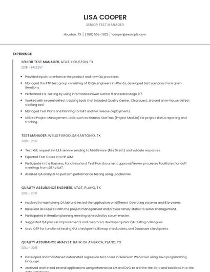 Senior Test Manager Resume