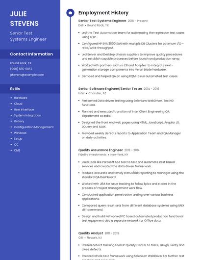 Senior Test Systems Engineer Resume