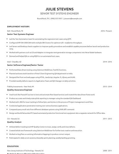 Senior Test Systems Engineer Resume