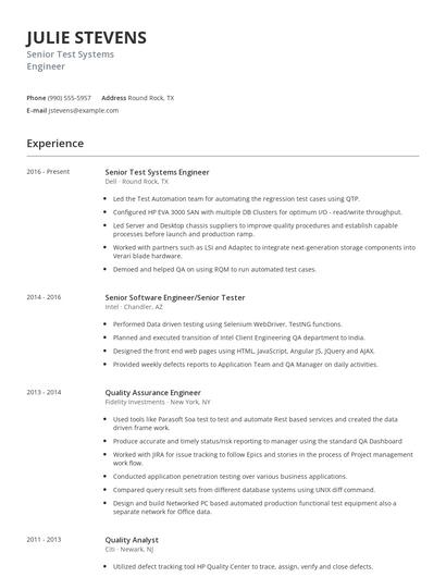 Senior Test Systems Engineer Resume