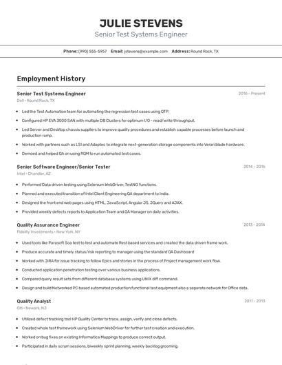 Senior Test Systems Engineer Resume