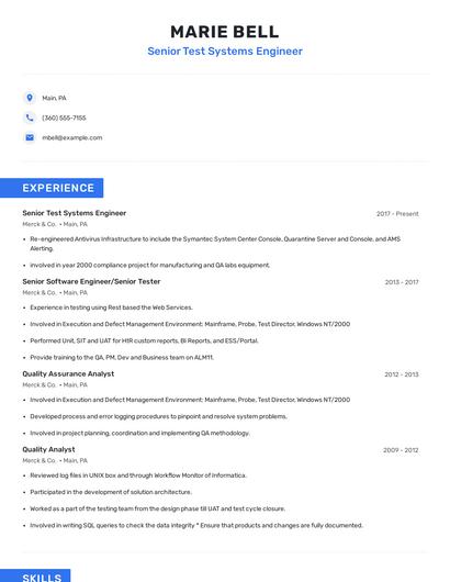 Senior Test Systems Engineer Resume