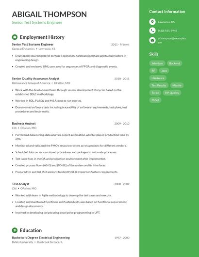 Senior Test Systems Engineer Resume