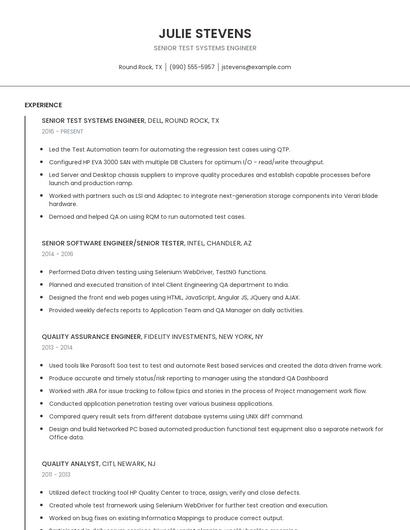 Senior Test Systems Engineer Resume