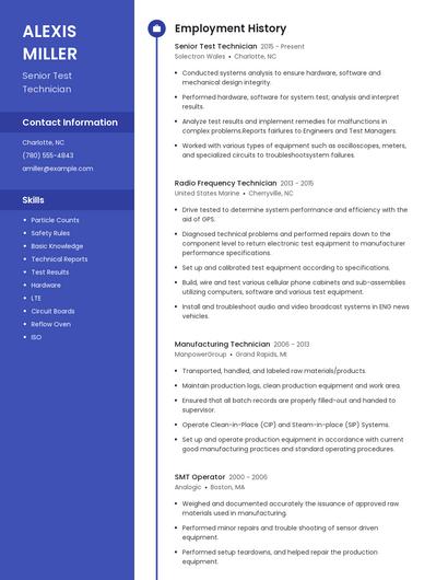 Senior Test Technician Resume