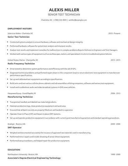 Senior Test Technician Resume