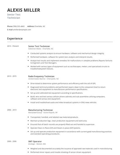 Senior Test Technician Resume