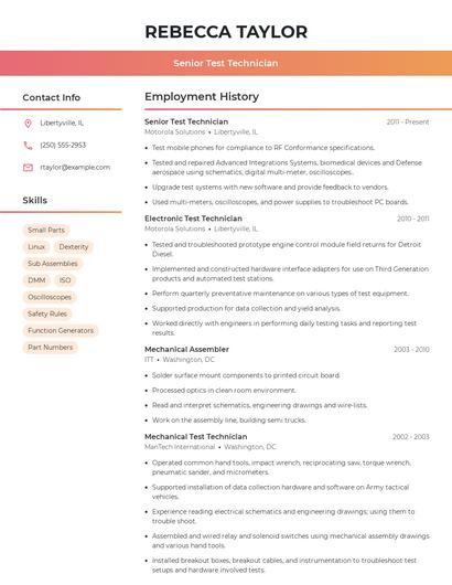 Senior Test Technician Resume