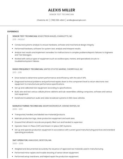 Senior Test Technician Resume