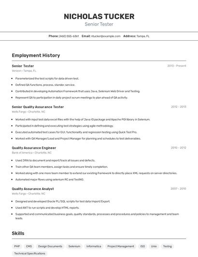 Senior Tester Resume