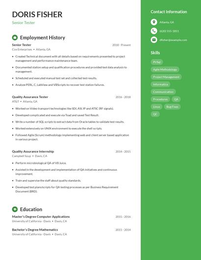 Senior Tester Resume