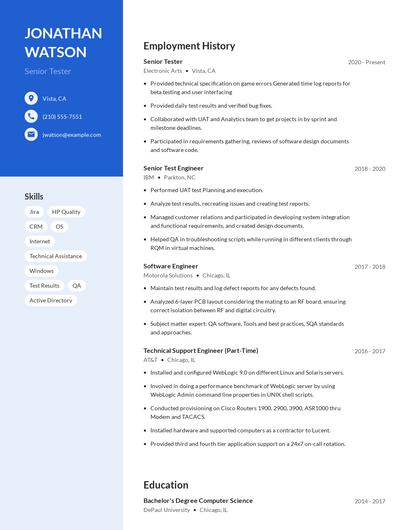 Senior Tester Resume