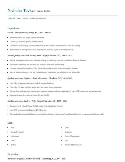 Senior Tester Resume