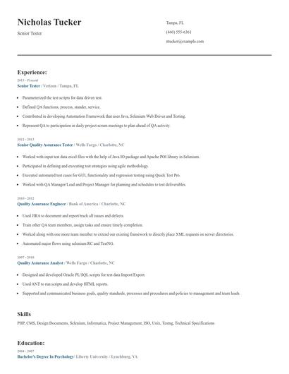 Senior Tester Resume