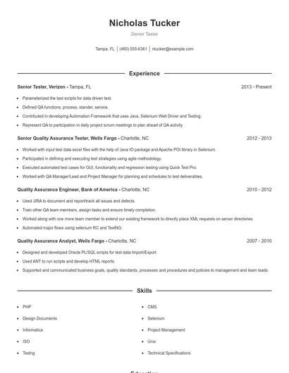 Senior Tester Resume