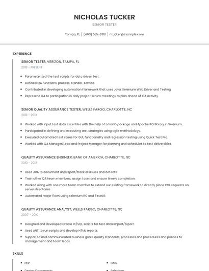 Senior Tester Resume