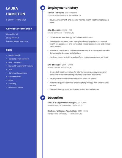 Senior Therapist Resume