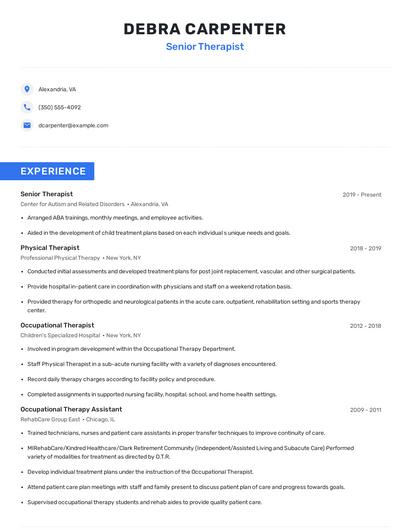 Senior Therapist Resume