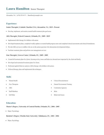 Senior Therapist Resume