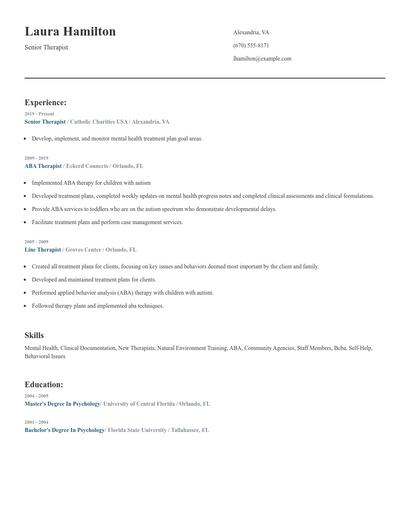 Senior Therapist Resume