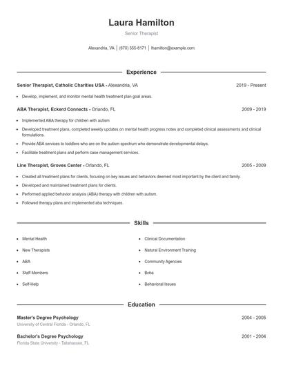 Senior Therapist Resume